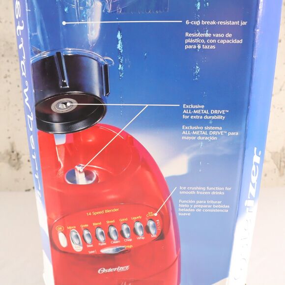 OSTER 6674 6 Cup Jar Pulse Ice Crusher Strawberry Red 450 Watt New in Box - Picture 4 of 6